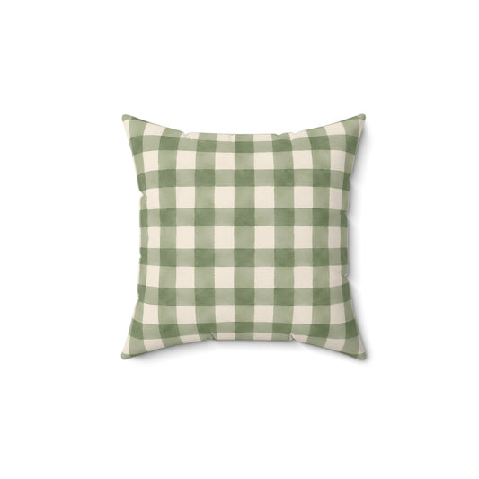 Green Buffalo Check Throw Pillow — Farmhouse Plaid Decorative Cushion