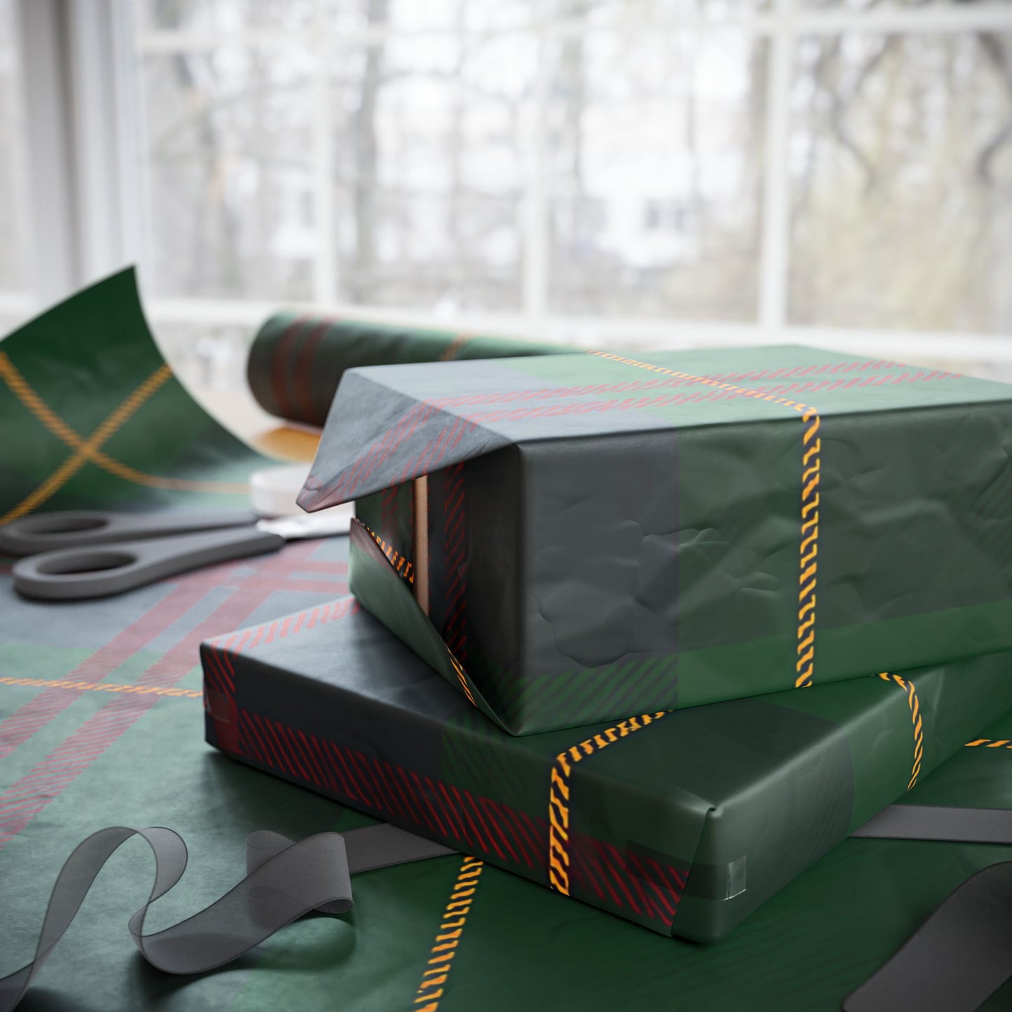 Classic Green Plaid Wrapping Paper – Tartan Check Gift Wrap in Glossy or Matte Finish