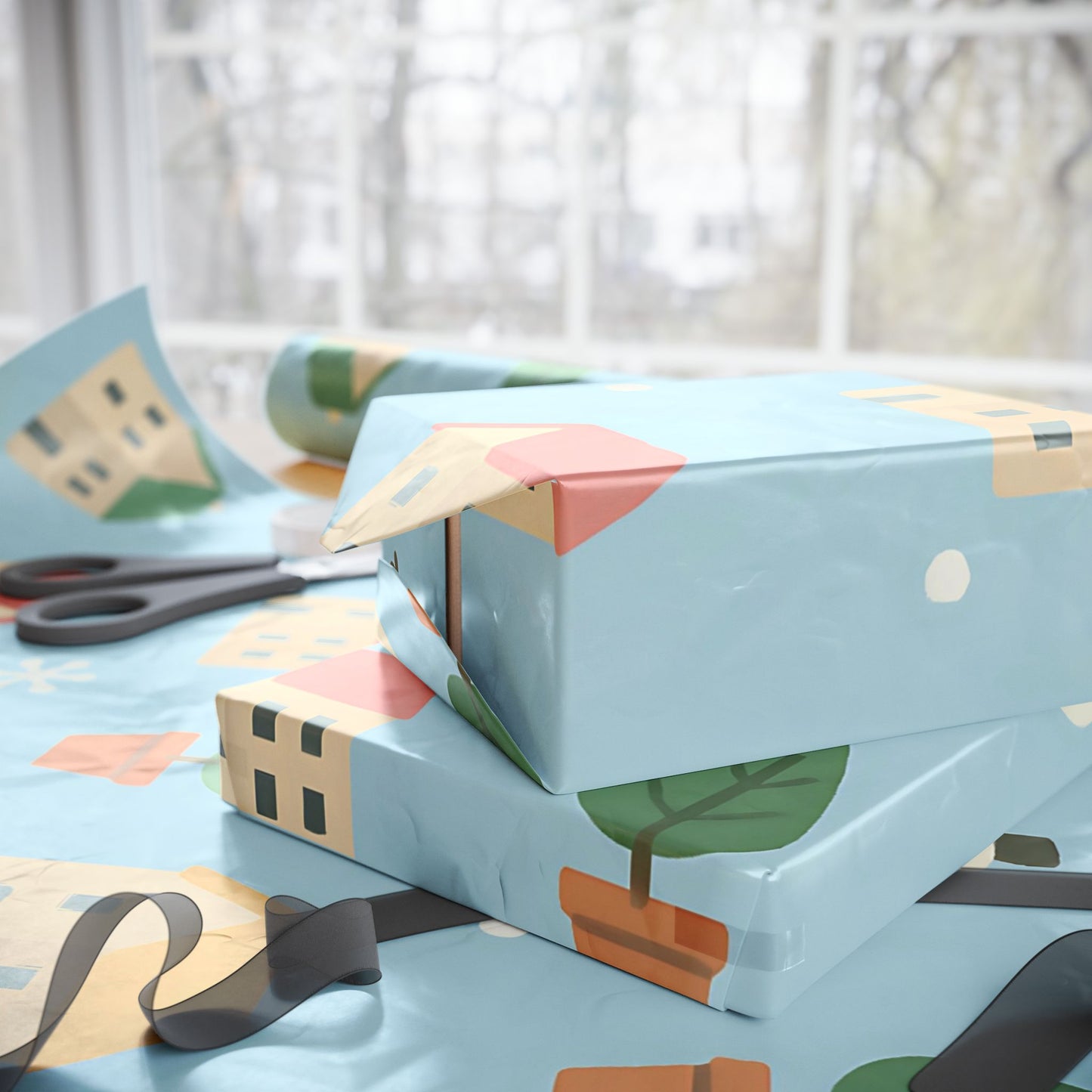 Whimsical Winter Village Wrapping Paper – Snowmen, Trees & Cozy Houses