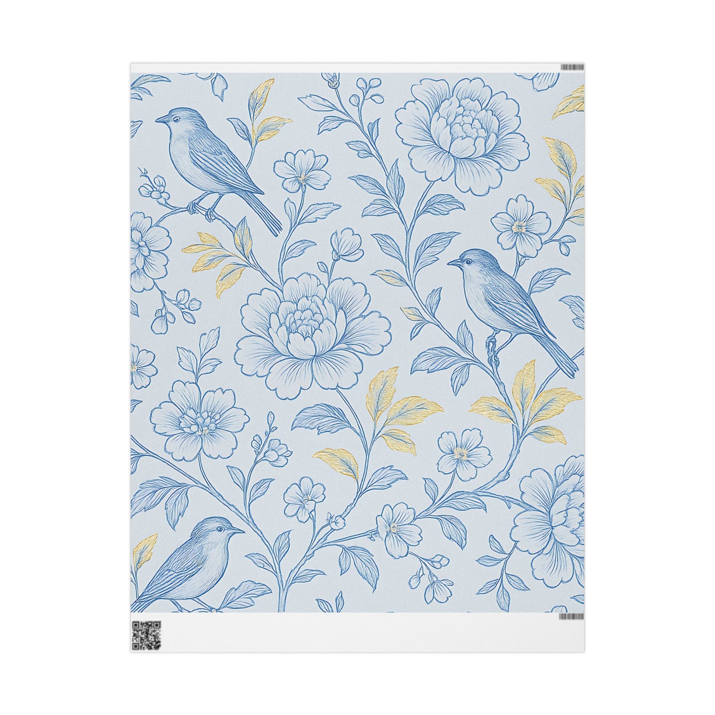 Blue Bird & Floral Wrapping Paper – Elegant Nature-Inspired Gift Wrap in Glossy or Matte Finish
