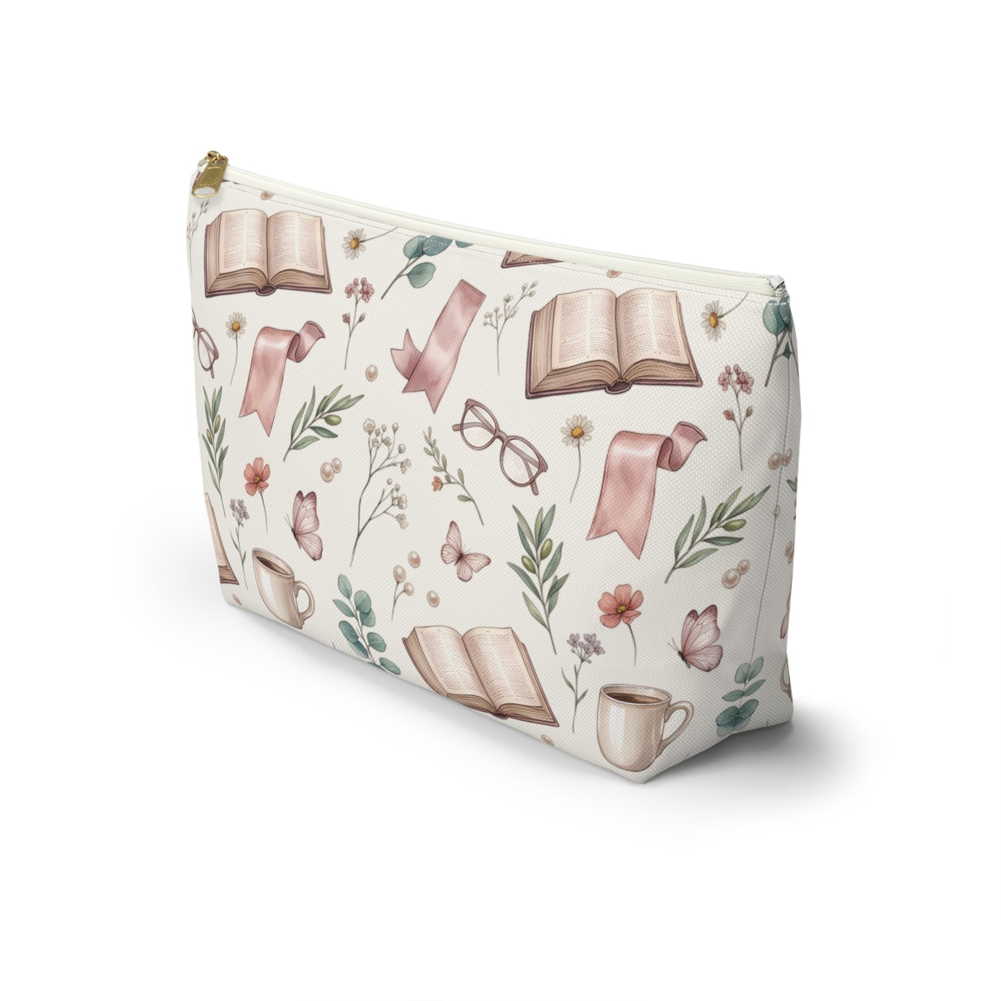 Booklover Cosmetic Pouch — Floral Reading Pattern Accessory Bag