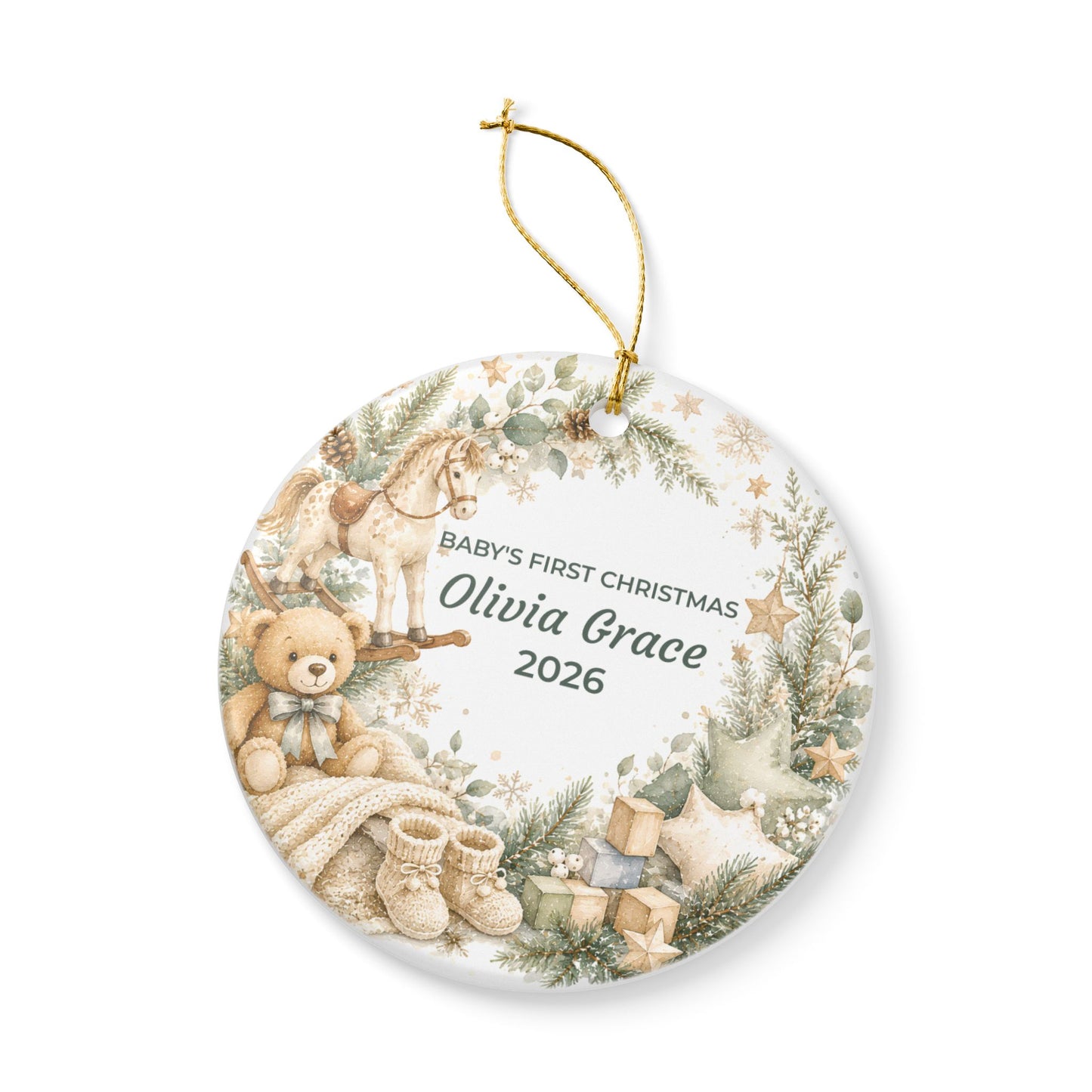 Baby's First Christmas Ceramic Ornament — Personalized Name & Year