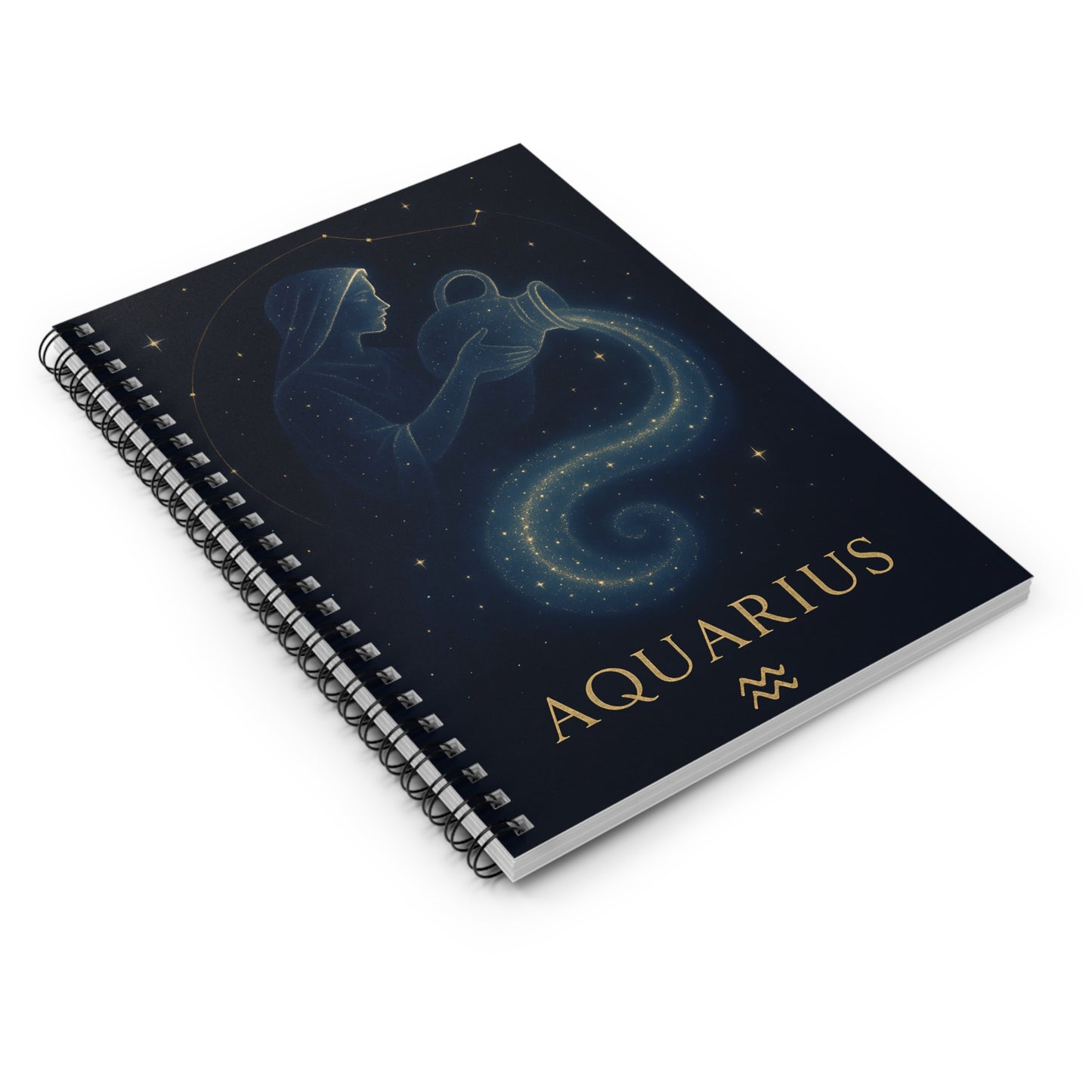 Aquarius Zodiac Galaxy Spiral Notebook – Celestial Astrology Writing Journal (6" x 8", 118 Pages)
