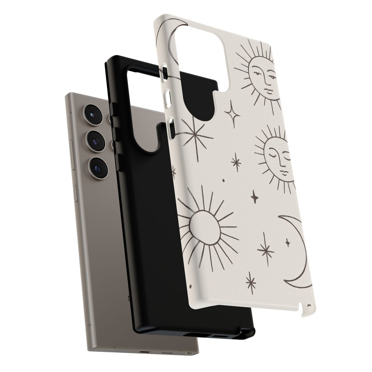 Celestial Moon & Sun Line Art iPhone Case – Minimalist Boho Cosmic Design