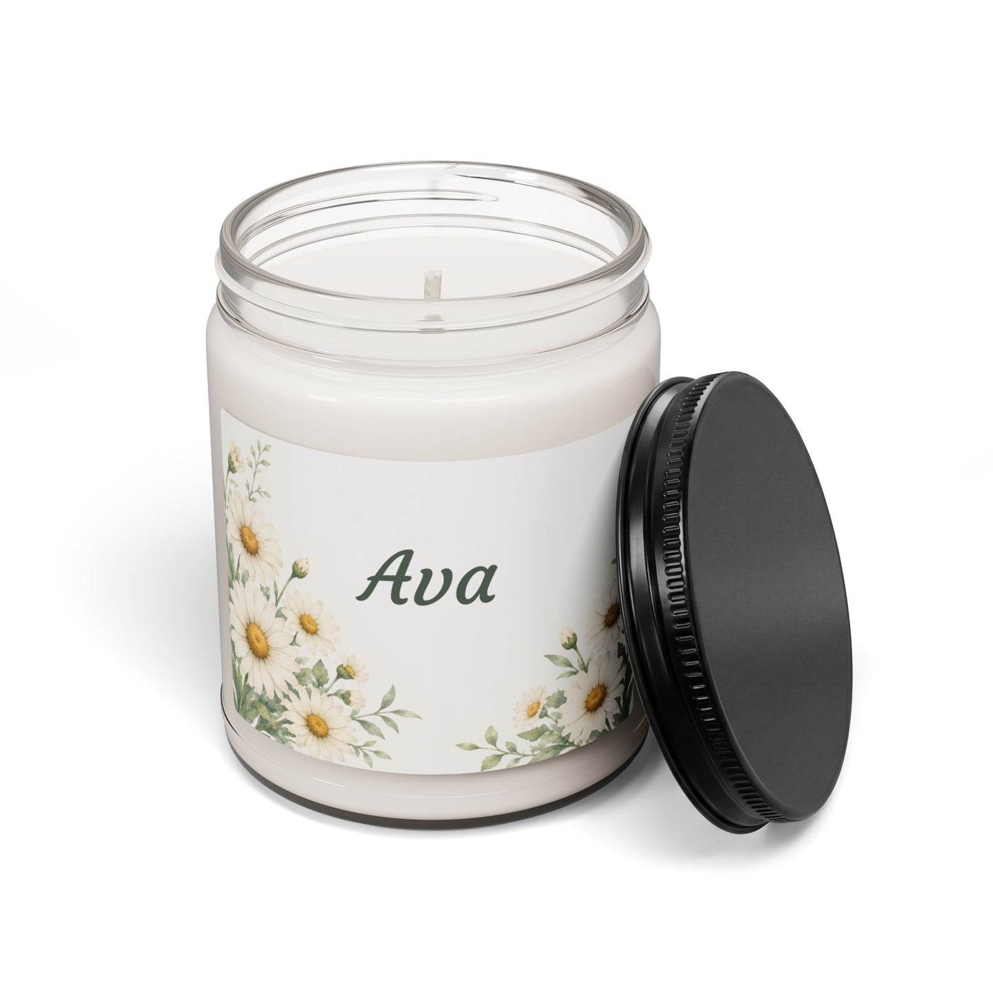 Personalized Daisy Soy Candle — 9oz Scented Jar, Custom Name ‘Ava’ — Floral Gift for Mother's Day, Birthdays & New Baby