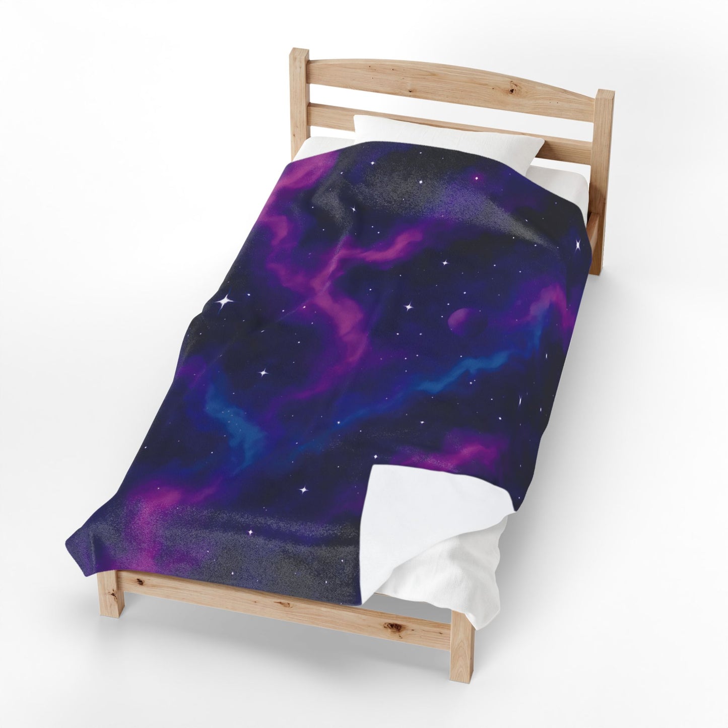 Velveteen Galaxy Plush Blanket – Cosmic Nebula Print in Purple & Blue (Adult Size)