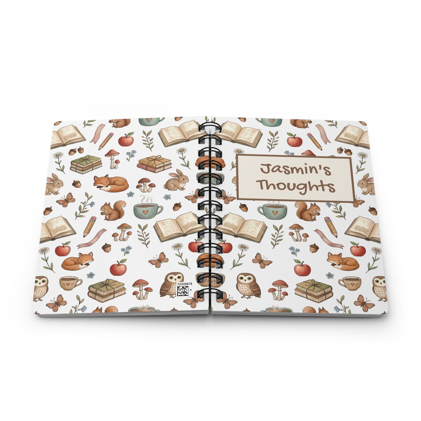 Personalized Woodland Reading Journal — "Jasmin's Thoughts" Spiral Notebook