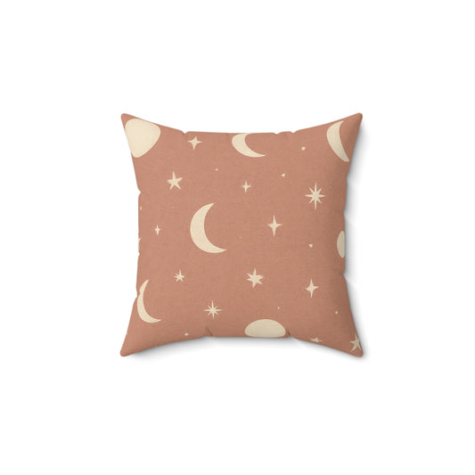 Blush Moon & Stars Throw Pillow - Celestial Boho Decorative Cushion with Double-Sided Print