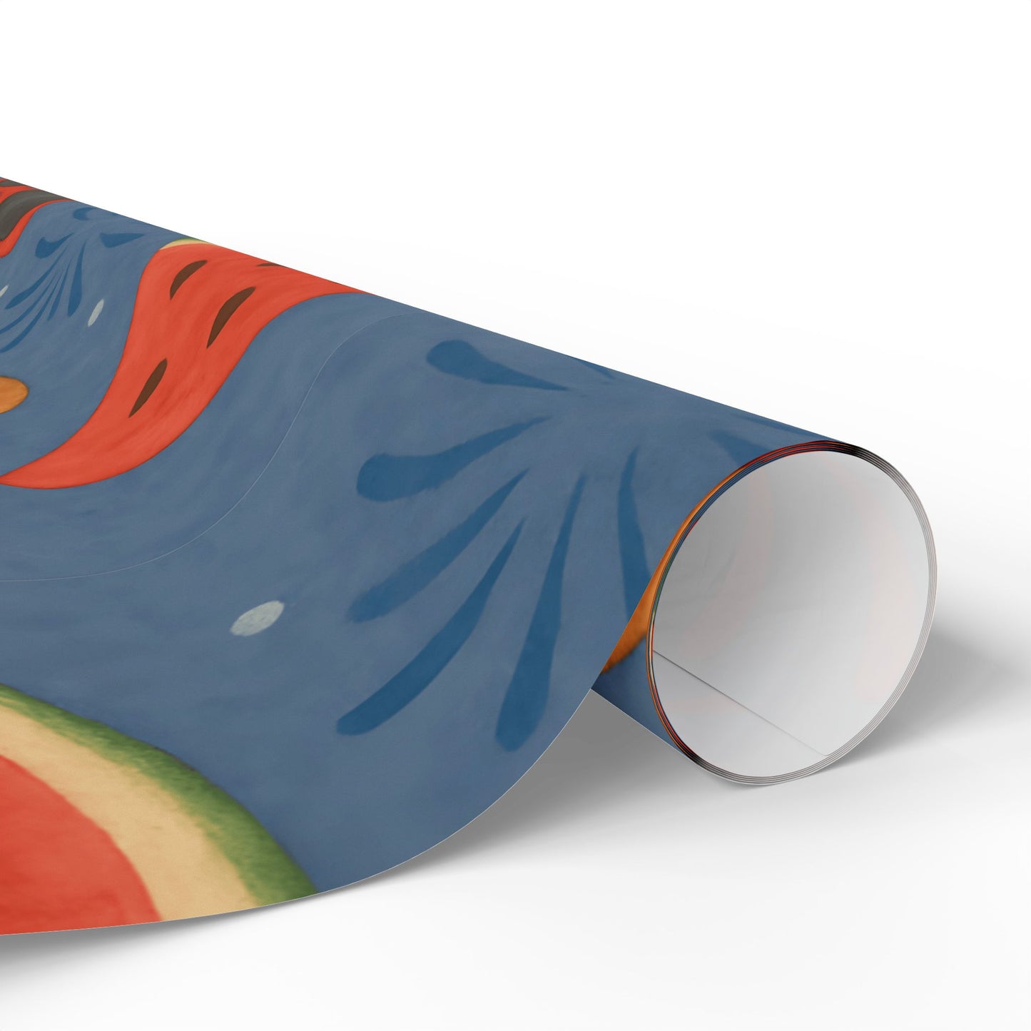 Summer BBQ Wrapping Paper – Watermelon, Hot Dogs & Fireworks on Blue