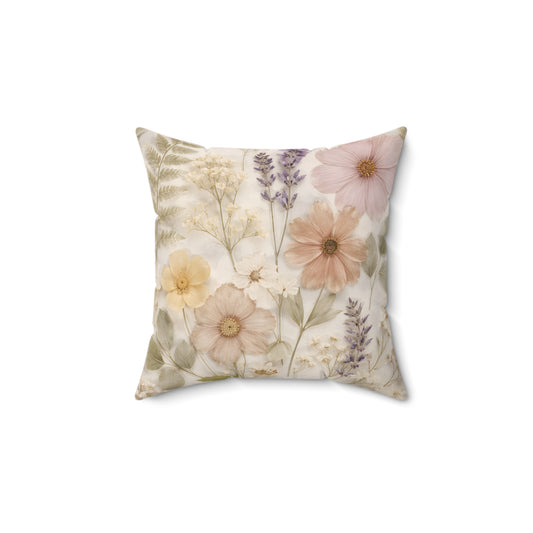 Botanical Pastel Floral Throw Pillow — Watercolor Wildflower Decorative Cushion