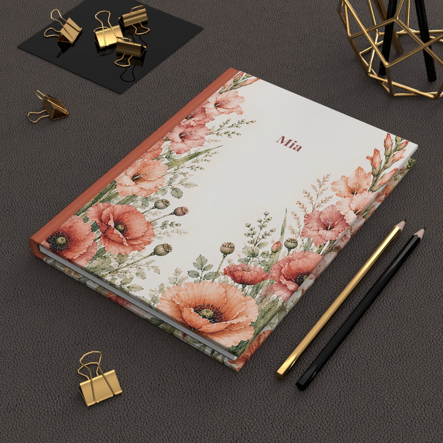 Floral Poppy Hardcover Journal — Personalized Name Option