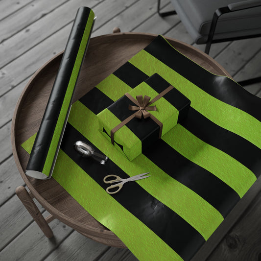 Black and Green Striped Luxury Wrapping Paper – Glossy or Matte Finish, Durable 90gsm