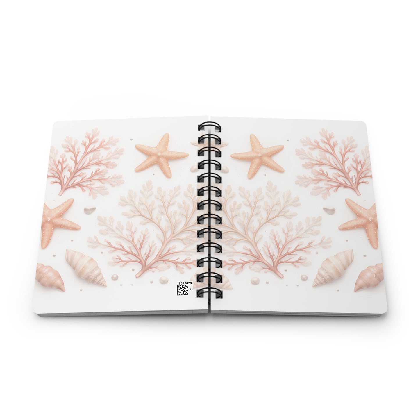 Seashell & Starfish Spiral Journal — Coastal Floral Notebook