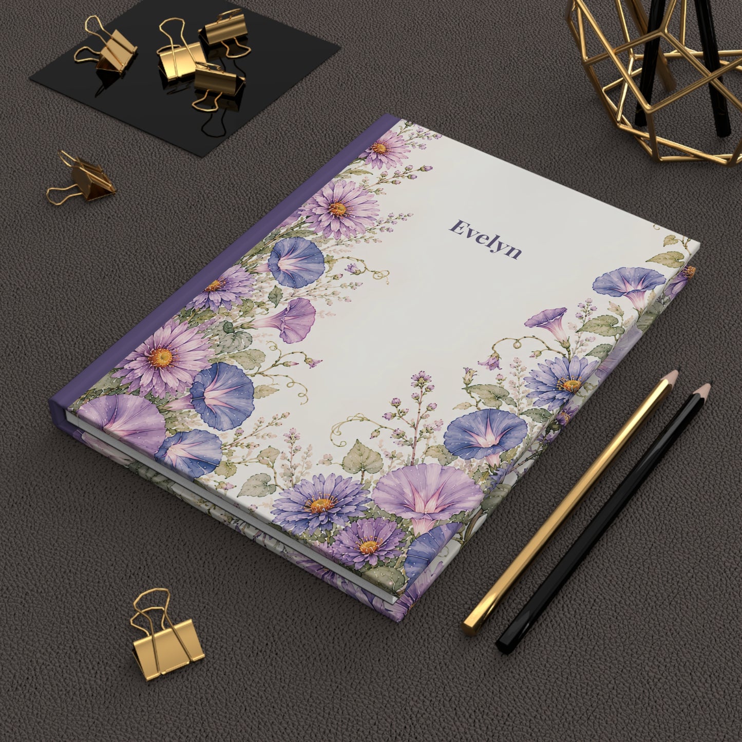 Floral Hardcover Journal — Personalized 'Evelyn' Purple Morning Glory Notebook