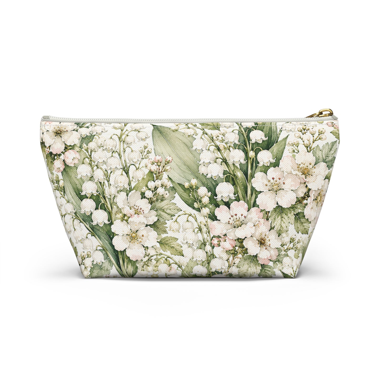 Floral Lily of the Valley Accessory Pouch — Zip T‑Bottom Makeup Bag