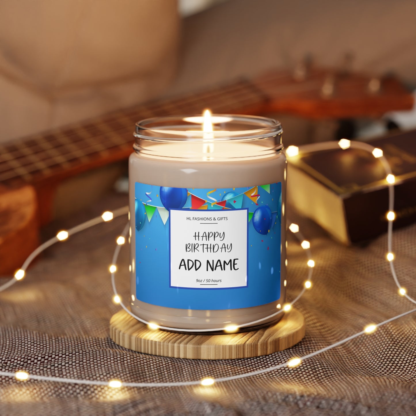 Custom Happy Birthday Soy Candle - Blue Balloons