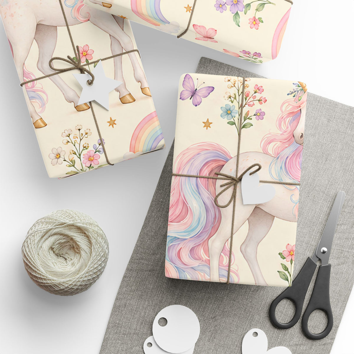 Unicorn Floral Wrapping Paper Roll — Pastel Rainbow Gift Wrap
