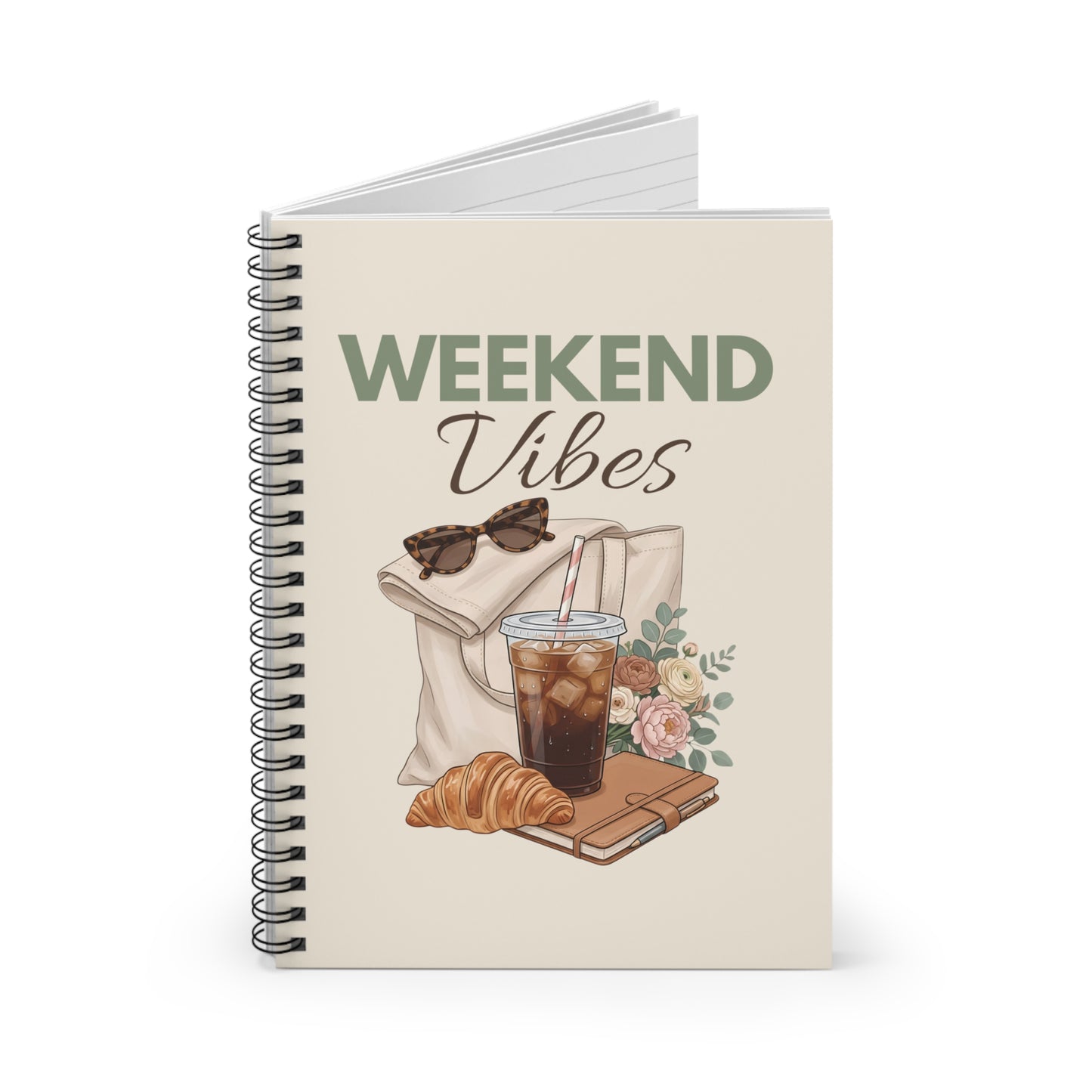 Weekend Vibes Spiral Notebook — Cozy Coffee & Croissant Journal