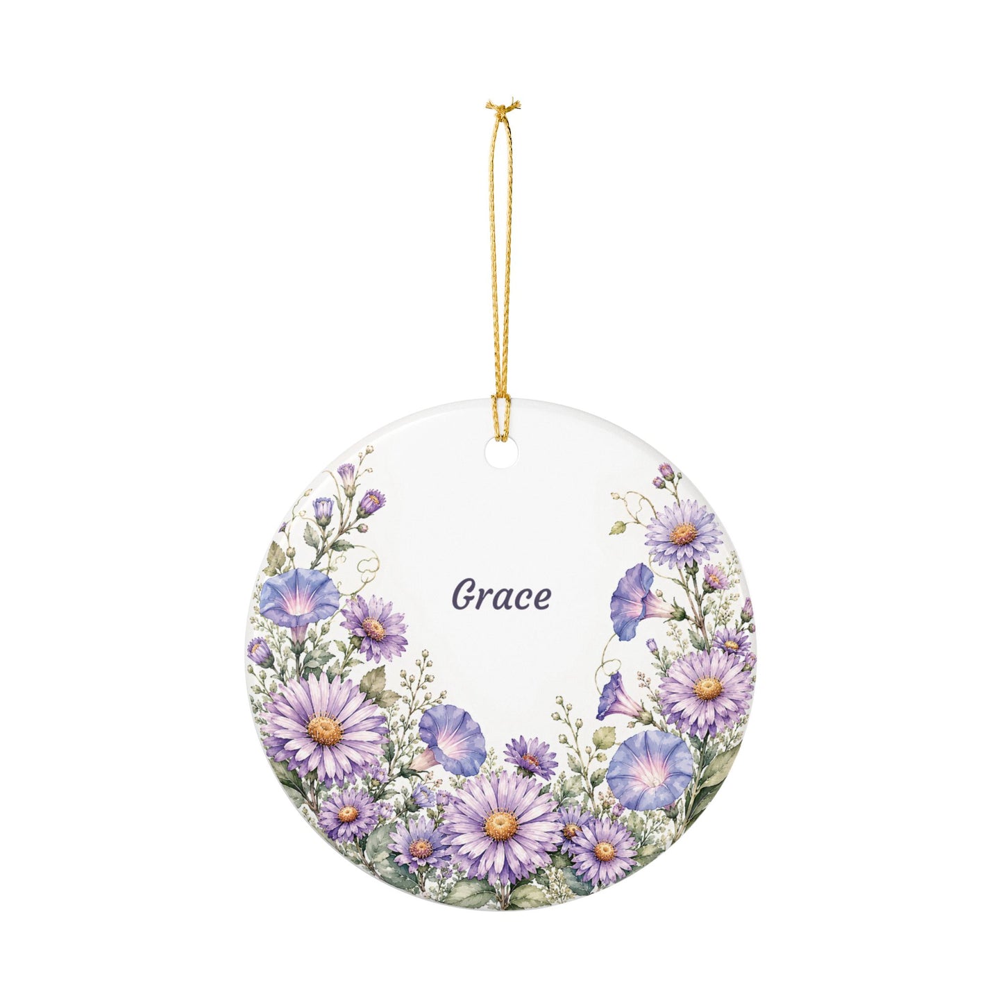 Ceramic Ornament — Personalized ‘Grace’ Purple Wildflower Decoration