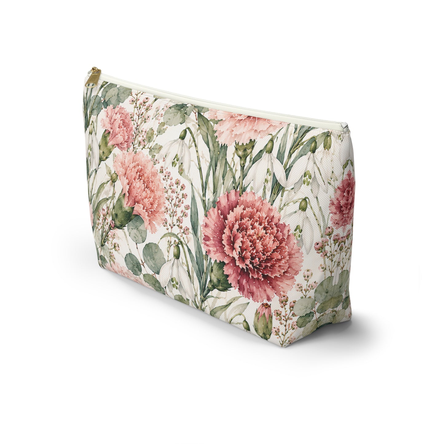 Floral Carnation Accessory Pouch – Watercolor Pink Garden Makeup Bag