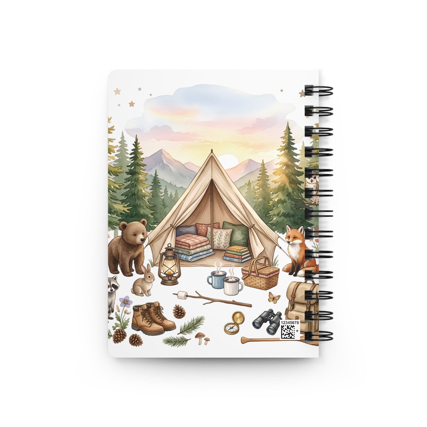 Camping Cozy Spiral Journal — Woodland Tent Adventure Notebook
