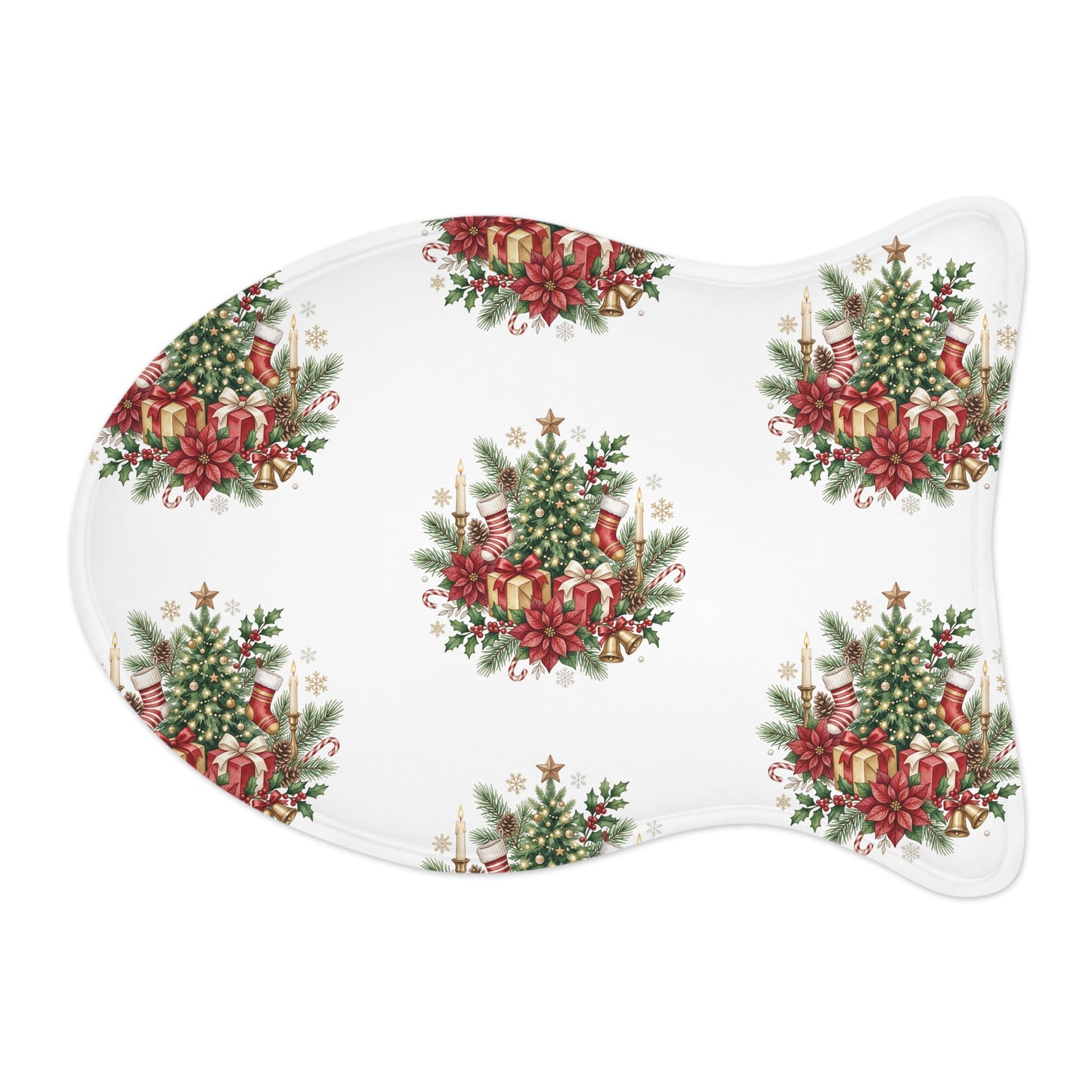 Christmas Pet Feeding Mat — Festive Poinsettia & Tree Placemat for Dogs