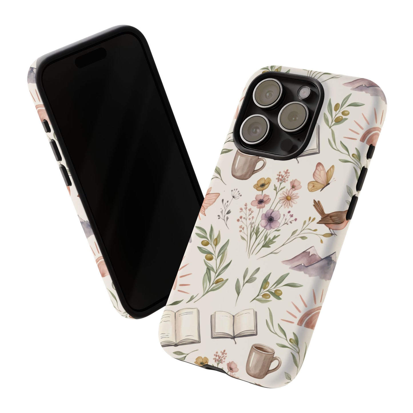 Floral Reading Phone Case — Cozy Books & Coffee Pattern Tough Case
