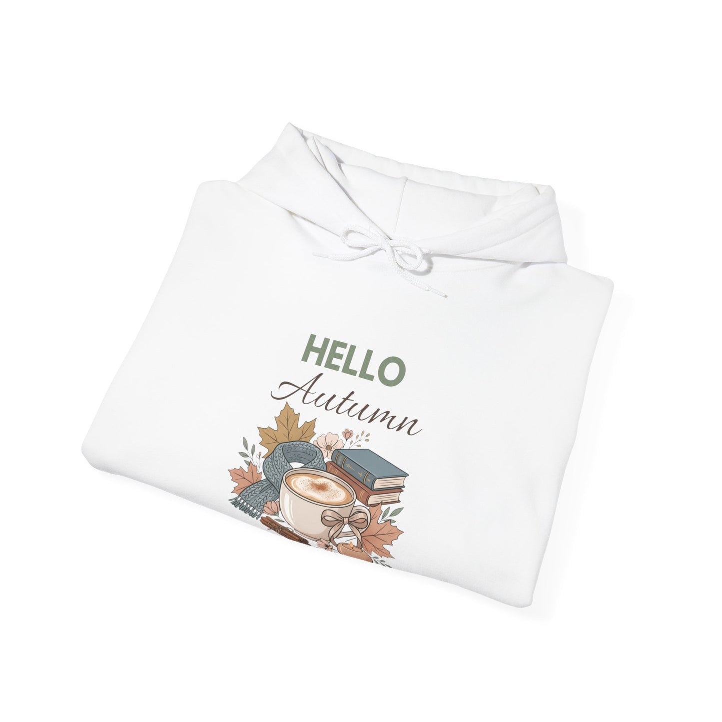 Hello Autumn Hoodie – Cozy Fall Coffee & Leaves Sweatshirt