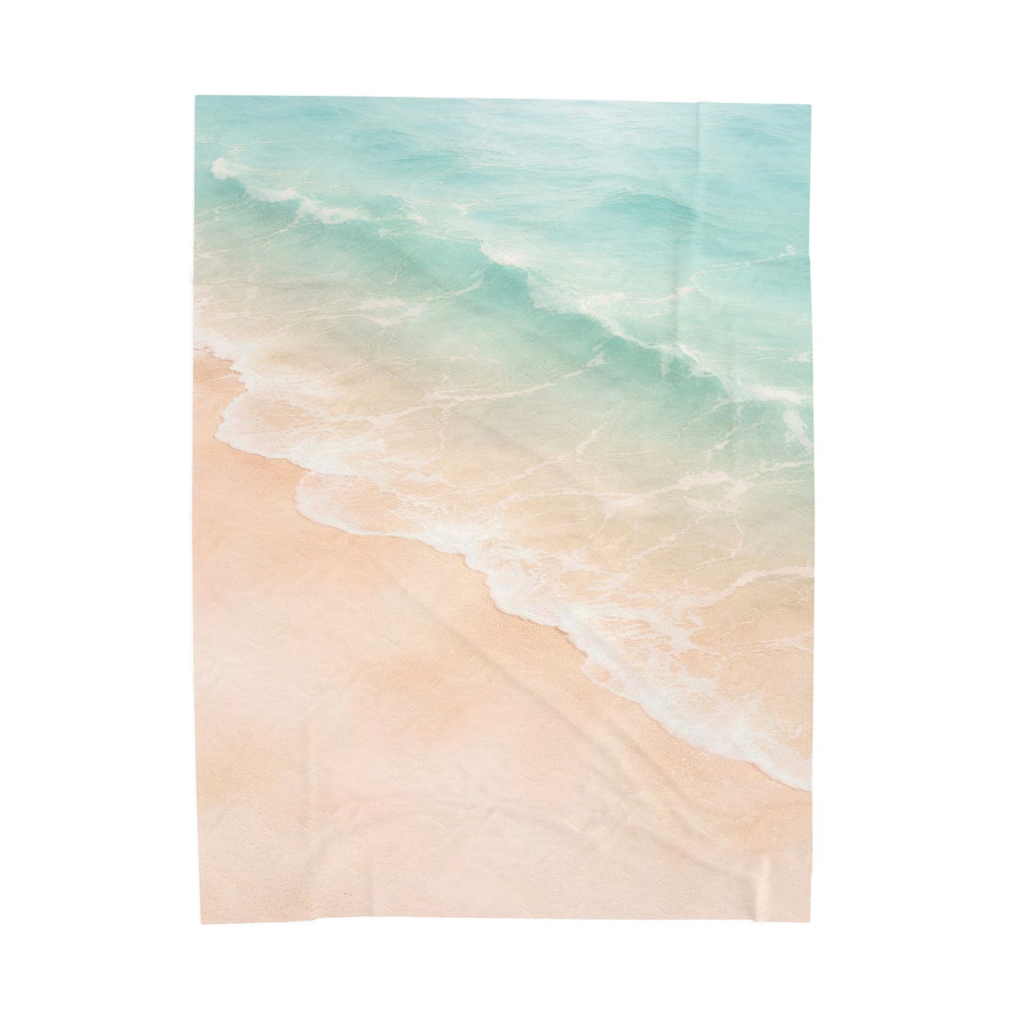 Beach Waves Velveteen Plush Blanket — Soft Pastel Ocean Shore Throw