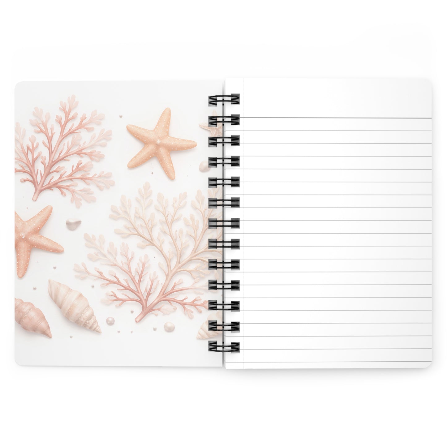 Seashell & Starfish Spiral Journal — Coastal Floral Notebook