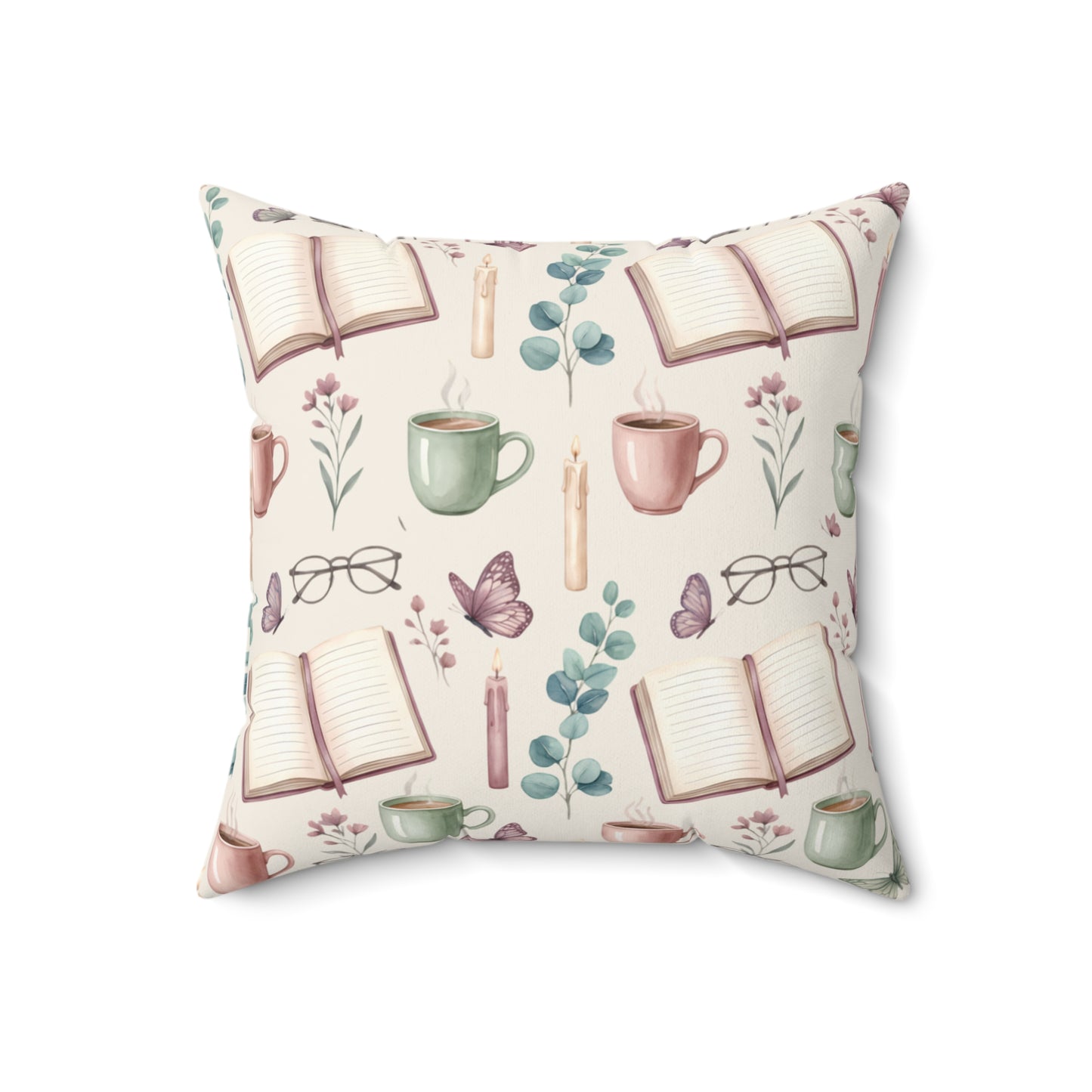 Cozy Reading Pillow — Open Book & Tea Decorative Throw Pillow