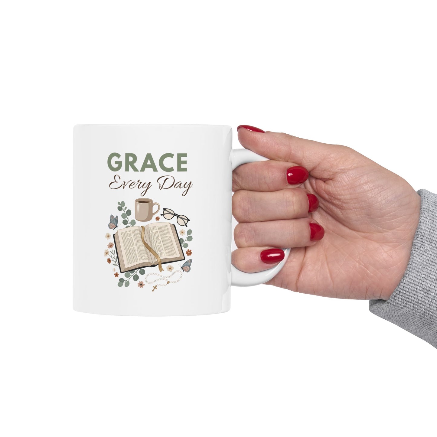 Grandma Ceramic Mug - "Grace Every Day" Floral Gift Mug (11oz/15oz)