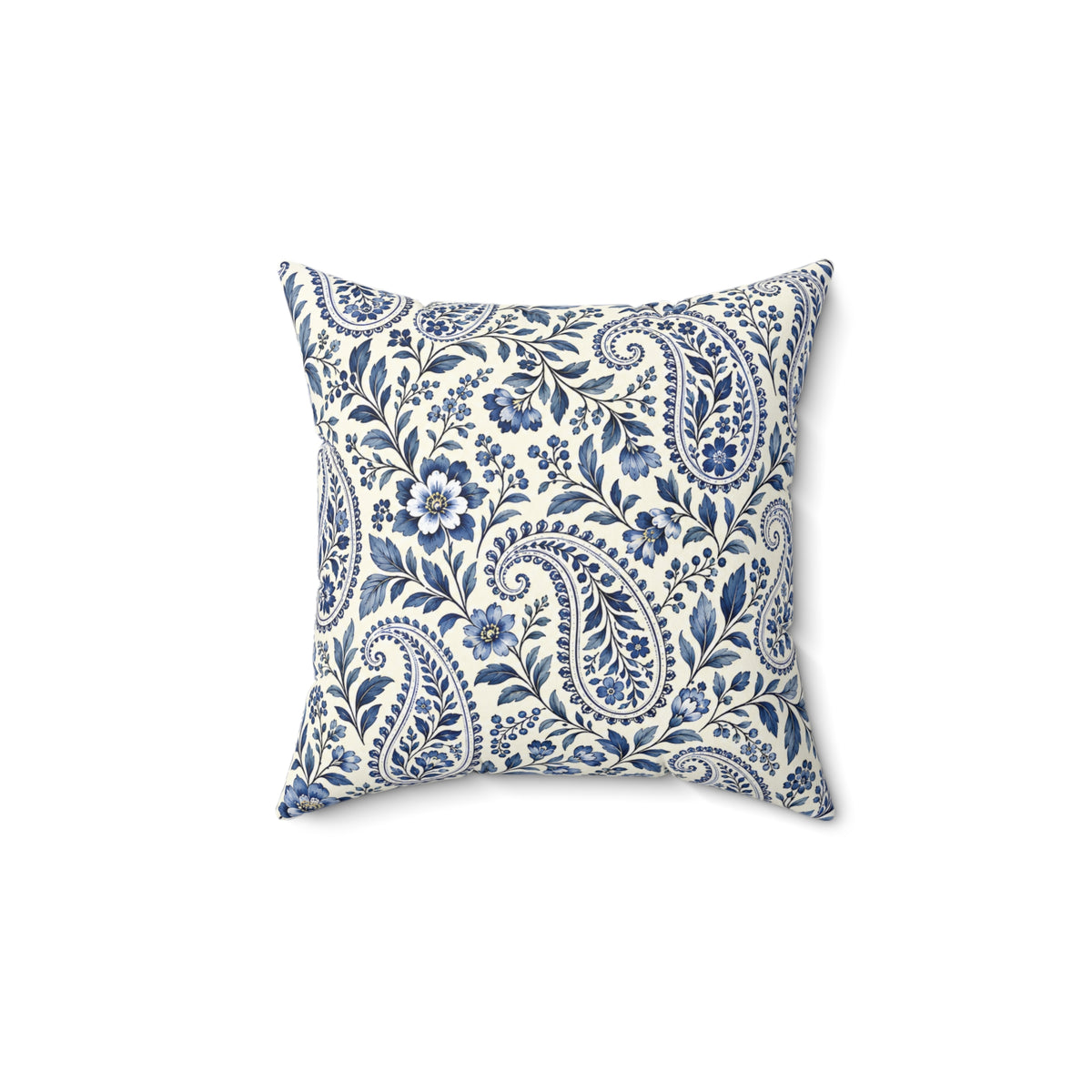 Blue Paisley Decorative Throw Pillow — Square Spun Polyester Cushion