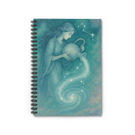 Aquarius Zodiac Galaxy Spiral Notebook – Celestial Water Bearer Astrology Journal (6" x 8", 118 Pages)
