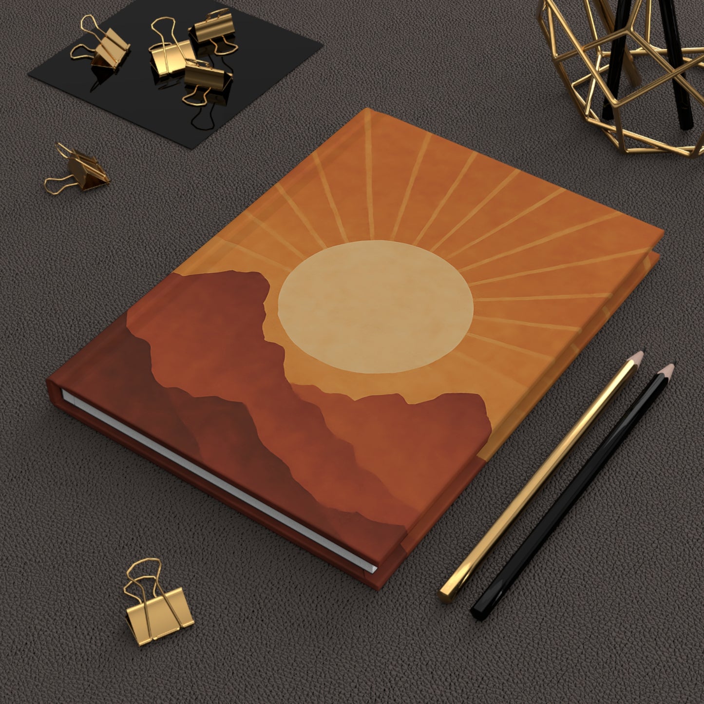 Desert Sunrise Hardcover Journal – Warm Earth Tones & Retro Mountain Design