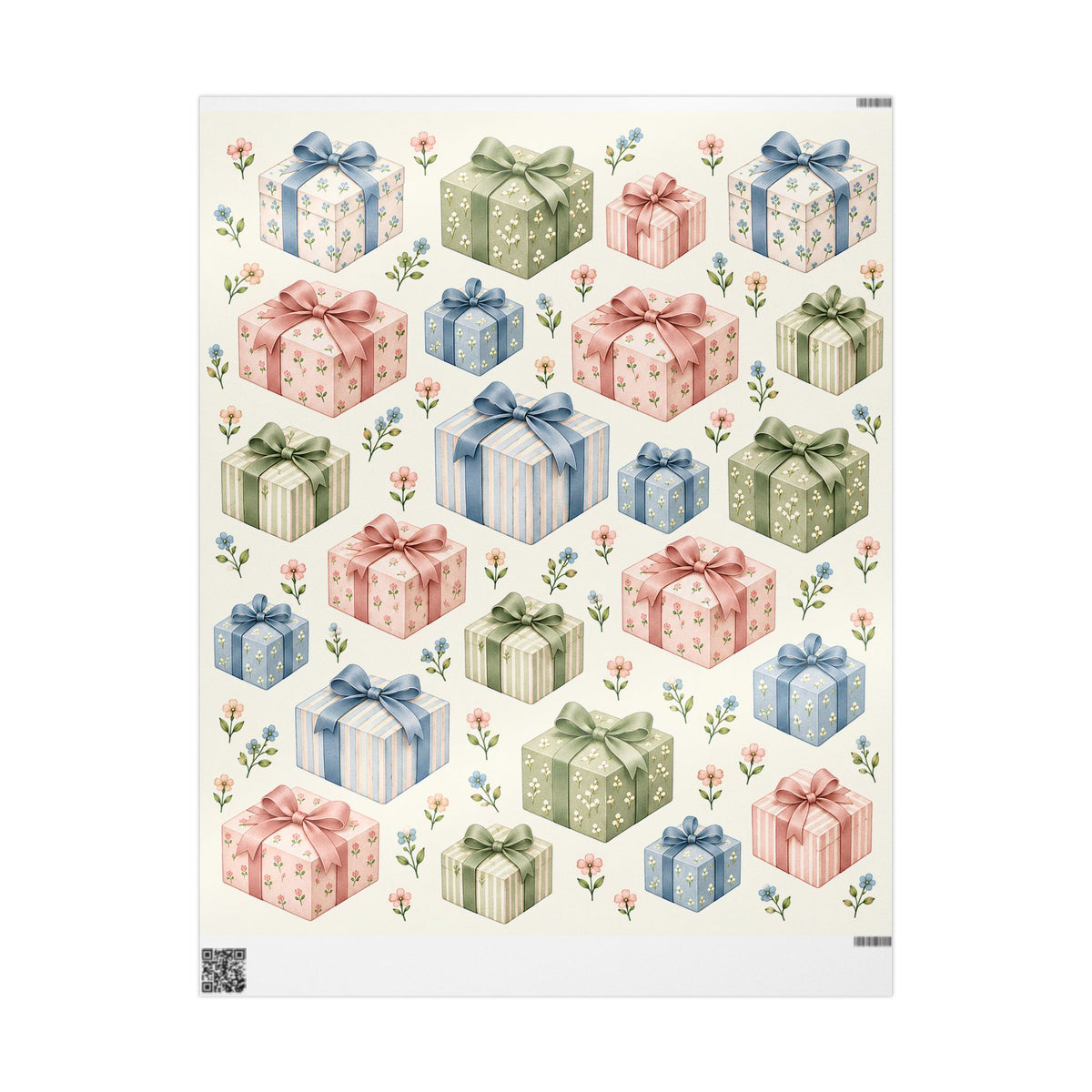 Floral Gift Wrap Roll — Pastel Presents & Bows Wrapping Paper