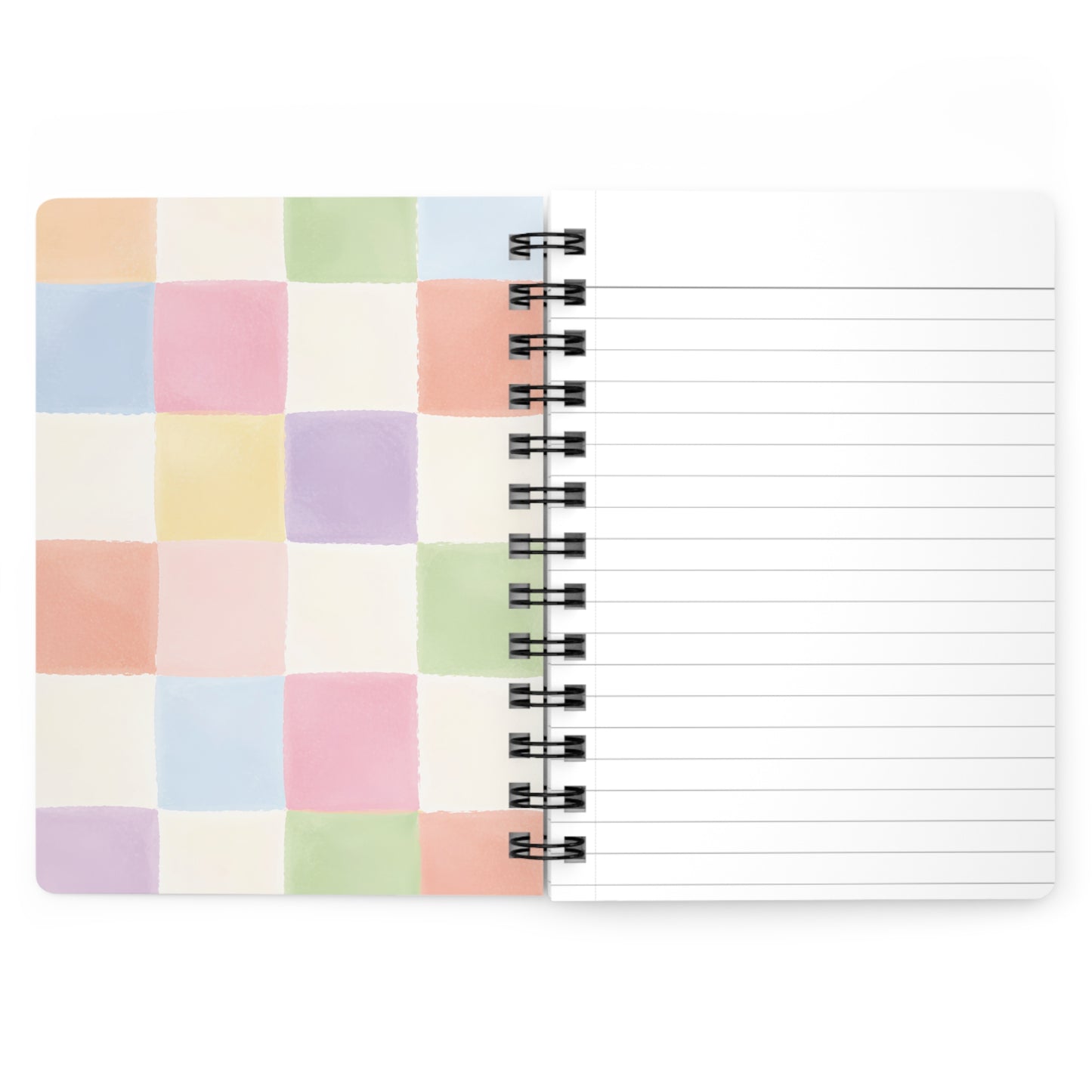 Pastel Checkered Spiral Journal - Watercolor Grid Notebook for Notes & Planning