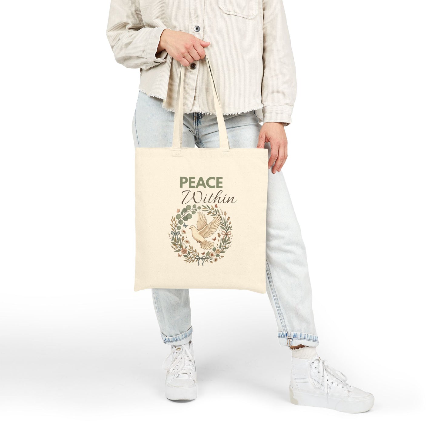 Peace Within Canvas Tote Bag — Dove Wreath Eco Shopper