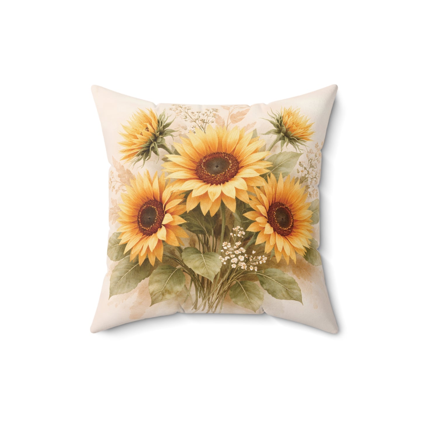 Sunflower Bouquet Square Pillow — Floral Decorative Throw Pillow