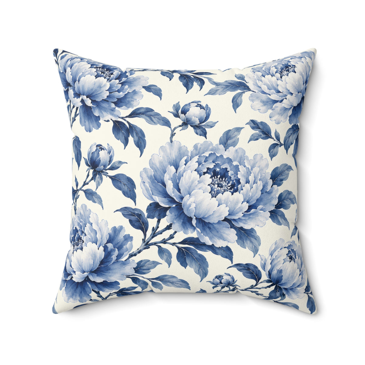 Blue Floral Throw Pillow — Vintage Peony Accent Cushion