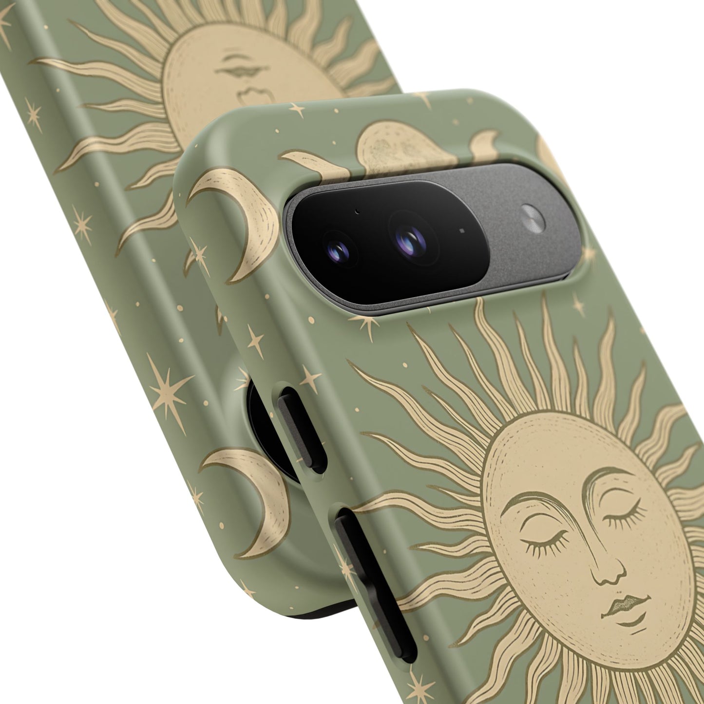 Boho Sun and Moon Phone Case – Protective Aesthetic Case with Wireless Charging Compatibility