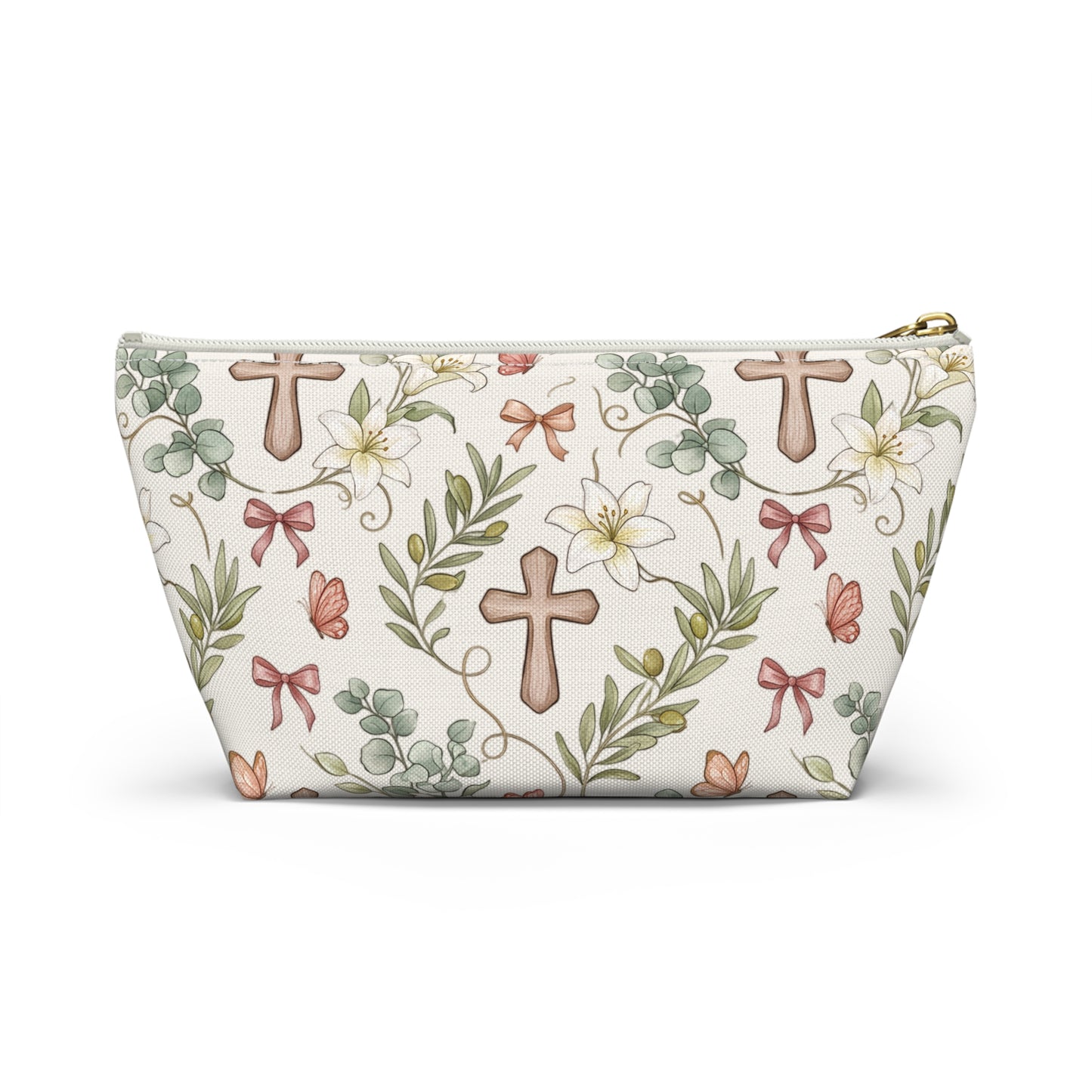 Floral Cross Accessory Pouch — T‑Bottom Makeup & Prayer Keepsake Bag