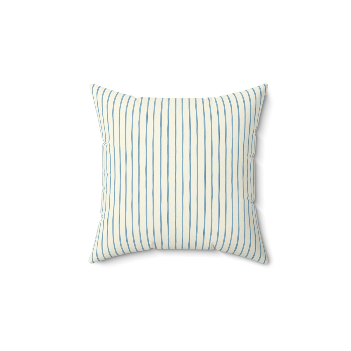 Blue Pinstripe Square Throw Pillow — Coastal Farmhouse Decorative Cushion