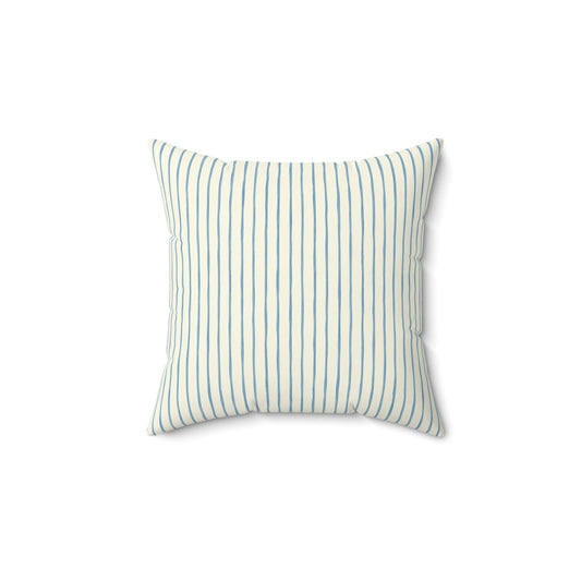Blue Pinstripe Square Throw Pillow — Coastal Farmhouse Decorative Cushion