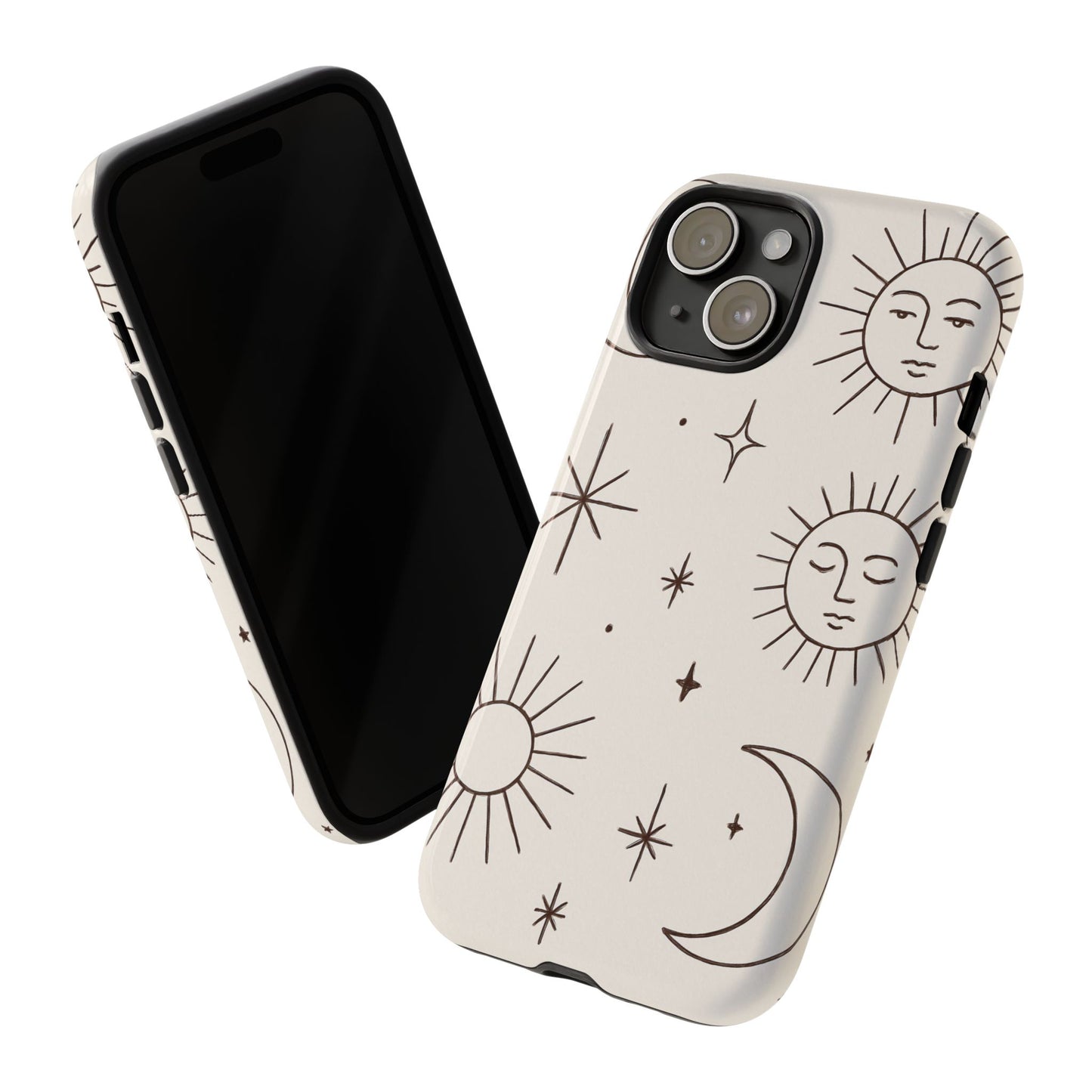 Celestial Moon & Sun Line Art iPhone Case – Minimalist Boho Cosmic Design