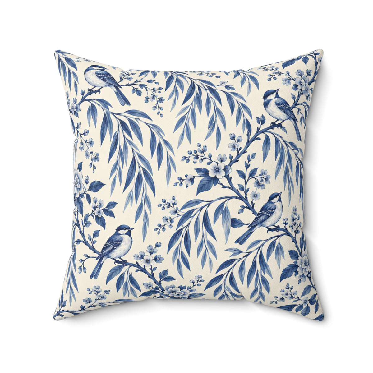 Blue Willow Bird Pattern Pillow — Decorative Square Throw Pillow