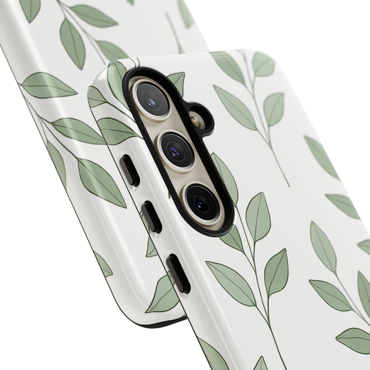 Minimalist Green Leaf Phone Case – Elegant Botanical Pattern on White