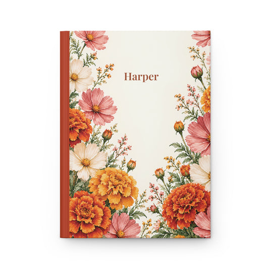 Hardcover Journal — Personalized Floral Notebook (Marigold & Cosmos)