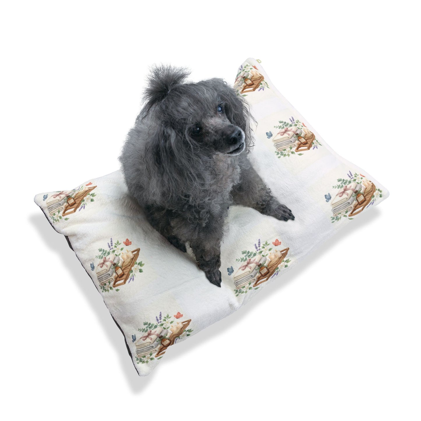 Spa Day Pet Bed – Watercolor Towels & Botanicals Print for Dogs