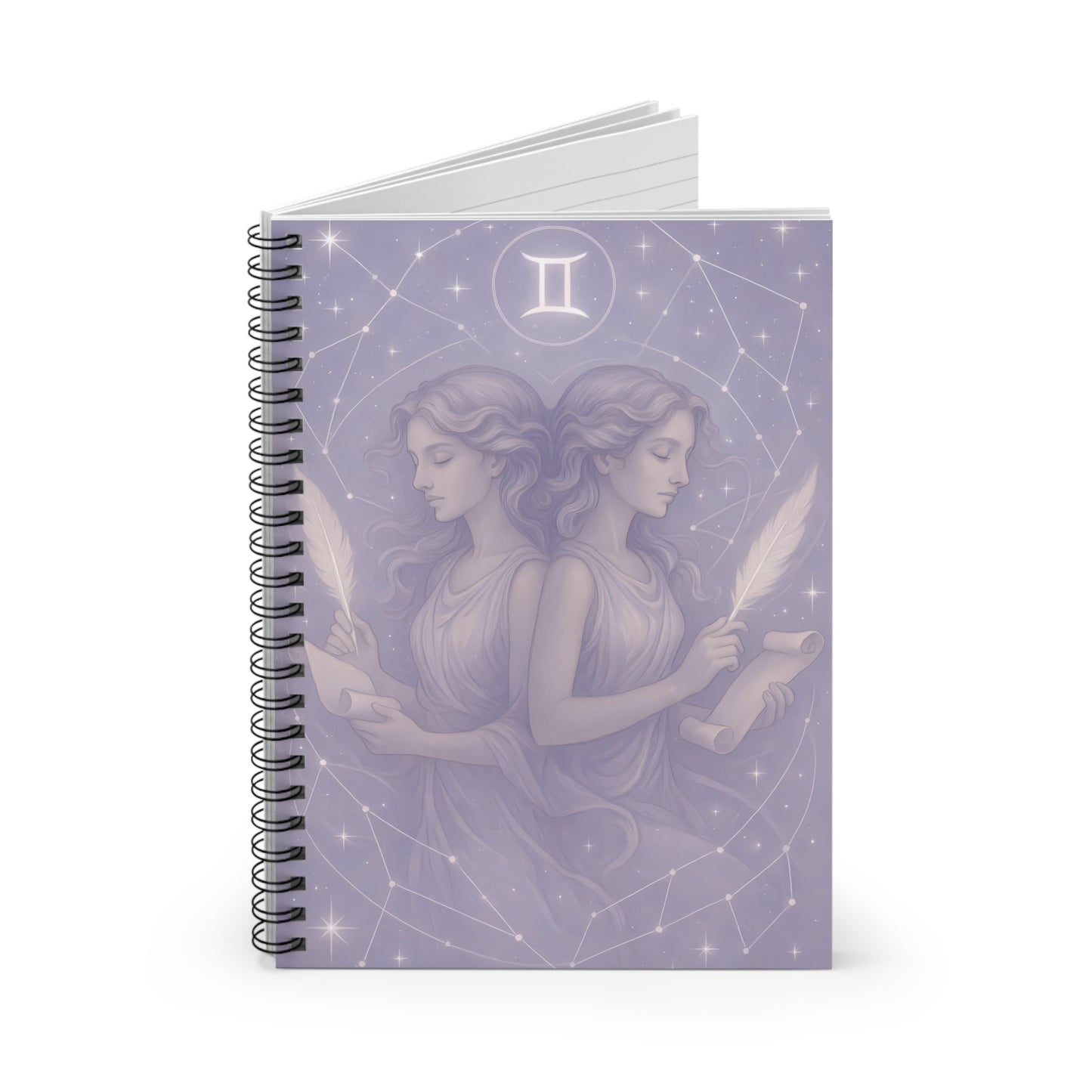 Gemini Zodiac Galaxy Spiral Notebook – Celestial Twins Astrology Journal (6" x 8", 118 Pages)